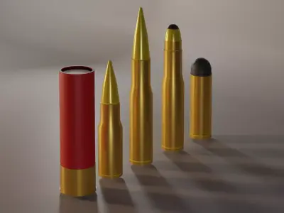 Bullet Set group of bullets Low-poly 3D model