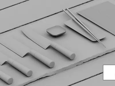 Japanese sushi knives set and some exrtas 3D model