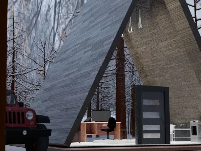 modern cottage in snow Free 3D model