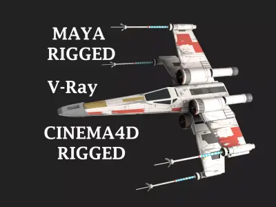 x-wing maya rigged for maya and Cinema 4D Low-poly 3D model