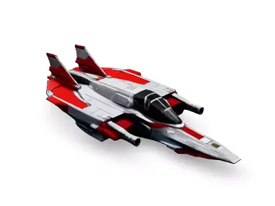 Scifi Fighter Jet Red Silver Low-poly 3D model
