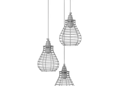 Bird Nest Pendant Lamp  3 Shades Golden 3D model