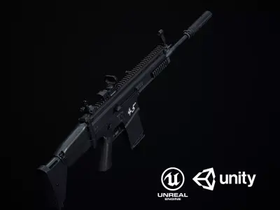 SCAR H PBR assault rifle Low-poly 3D model