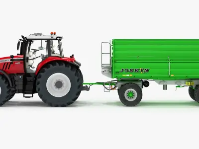 Farm Tractor Massey Ferguson 7700S with Tipping Trailer Joskin Tetra Cap 5025 19DR160 3D model