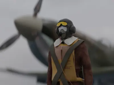 World War 2 Spitfire With Pilot Low-poly 3D model