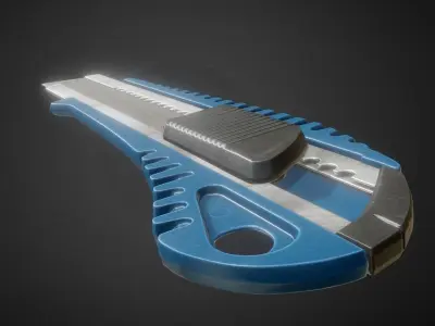 Box Cutter Lowpoly Blue Plastic - Gameready - PBR Textures Low-poly 3D model