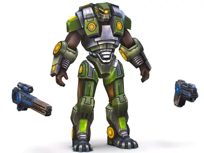 Cartoon Sci-Fi Cyborg Drone Heavy Sniper Soldier Low-poly 3D model