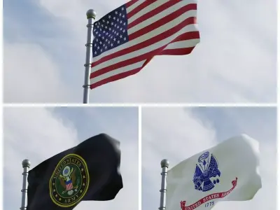 Animated American US Flags 3D model