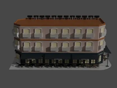 Build restaurant building Free low-poly 3D model