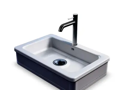 White Ceramic Kitchen Sink with Chrome Faucet 3D Model Low-poly 3D model