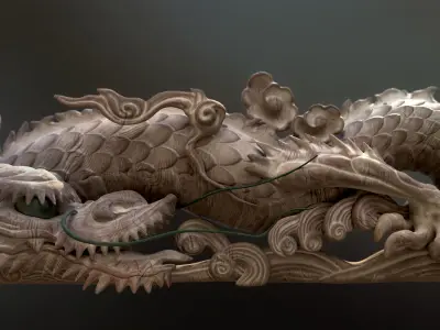 Carved Japanese Dragon Sculpture Low-poly 3D model