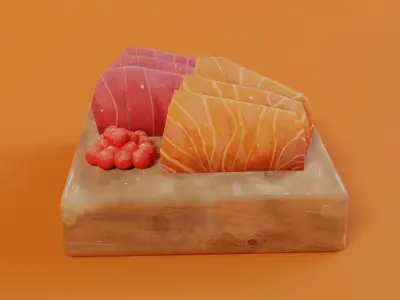 Hand-painted sashimi Low-poly 3D model