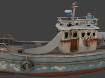 Abandoned Fishing Trawler Boat PBR 3D Model 3D model