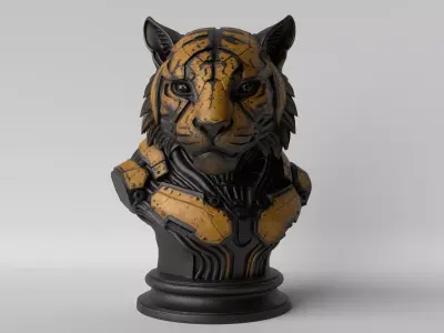 Cyber Tiger Futuristic Mecha Tiger Bust 3D print model