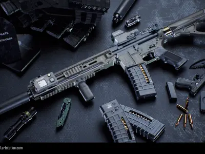 AR-15 SLR Modular Game-Ready Rifle Low-poly 3D model