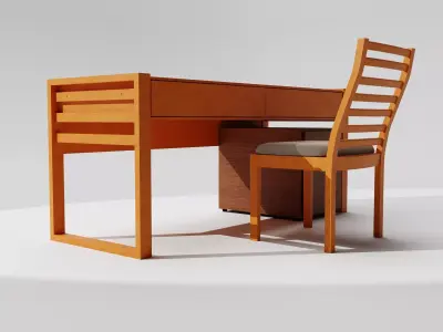 Wooden Study Furniture Table Chair and Drawer  3D model