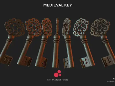 Medieval Keys Set 04 AR low-poly 3D model Low-poly 3D model