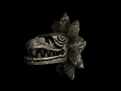 Stone serpent head Quetzalcoatl Low-poly 3D model