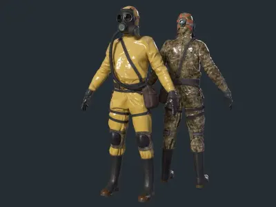 Hazmat Suit Soldier with Rig Low-poly 3D model
