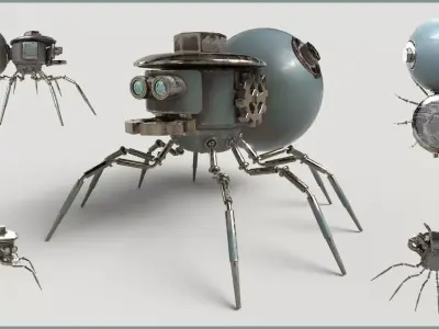 Stylized Mechanical Spider Robot Low-poly 3D model