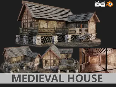 Medieval Old House PBR 4K GameReady Pack 17 to 20 Low-poly 3D model