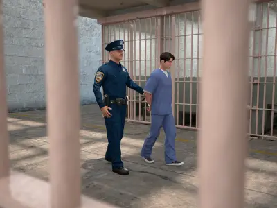 Policeman Escorting Asian Prisoner 3D model purchase