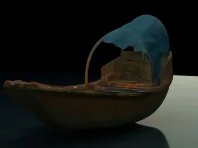 Chinese wooden boat  figure  Low-poly 3D model