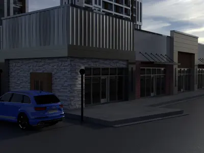 Modern Strip Mall Exterior  Concept Urban Commercial Scene 3D model