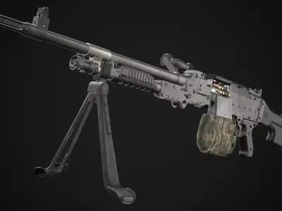 FN MAG M240 Machine Gun Game Ready Low-poly 3D model