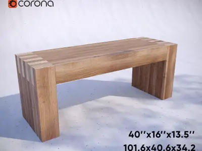 Wooden Bench Low-poly 3D model 10