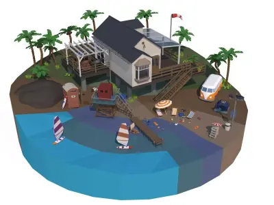 Beach House Island Props Collection - Game Ready Low Poly Low-poly 3D model