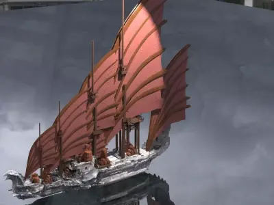 Asian Red Fin sailed Ship grand 3D model