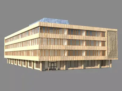 Soviet administrative building building with a plan Low-poly 3D model