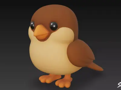 Cartoon Plush Sparrow Low-poly 3D model