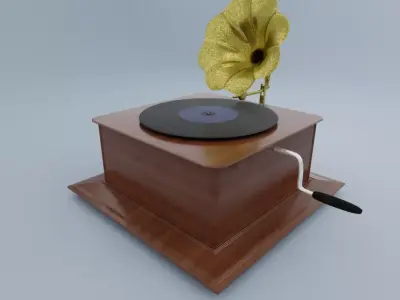 Gramophone record player with flower on top Free 3D model