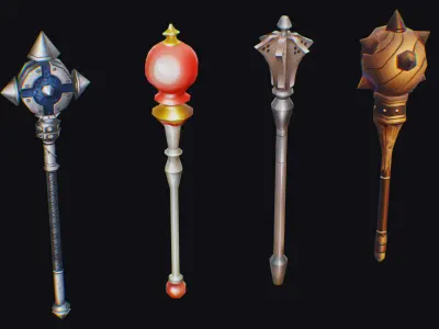 Flanged Mace Club Weapon War Hammer Medieval Baton Low-poly 3D model