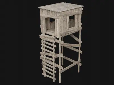 POST APO WOODEN WATCHTOWER IMPROVISED PLATFORM FORT SHELTER Low-poly 3D model