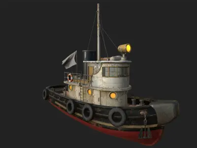 Old Tug Boat Low-poly 3D model