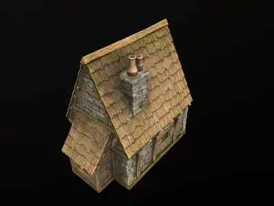House wooden with roof Low-poly 3D model