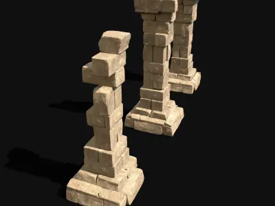  ARABIC DESERT COLUMN RUINS PILE PEDESTAL EGYPTIAN SAND STONE Low-poly 3D model