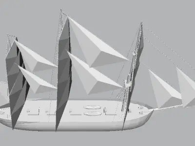 SailBoat wooden ship flying in air Low-poly 3D model