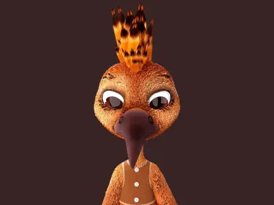Cartoon Hoopoe Rigged 3D model