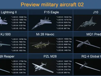 Asset - 25 military aircraft models - VR AR 3D Model Collection