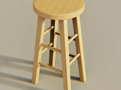 Wooden Stool PBR Low Poly Furniture Asset Low-poly 3D model