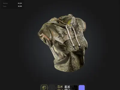 Hooded military top game ready UE5 Low-poly 3D model