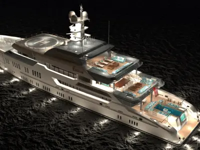 Elysian Superyacht Night Scene 3D model