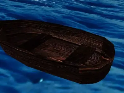 Low poly boat wooden floating in ocean Free low-poly 3D model