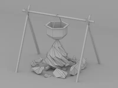 pot on fire Low-poly 3D model