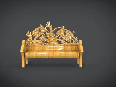 Unique Long Chair Ornament with Fish Ornament motif Low-poly 3D model