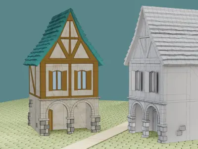 Tiny asset Middle Ages market village Low-poly 3D model